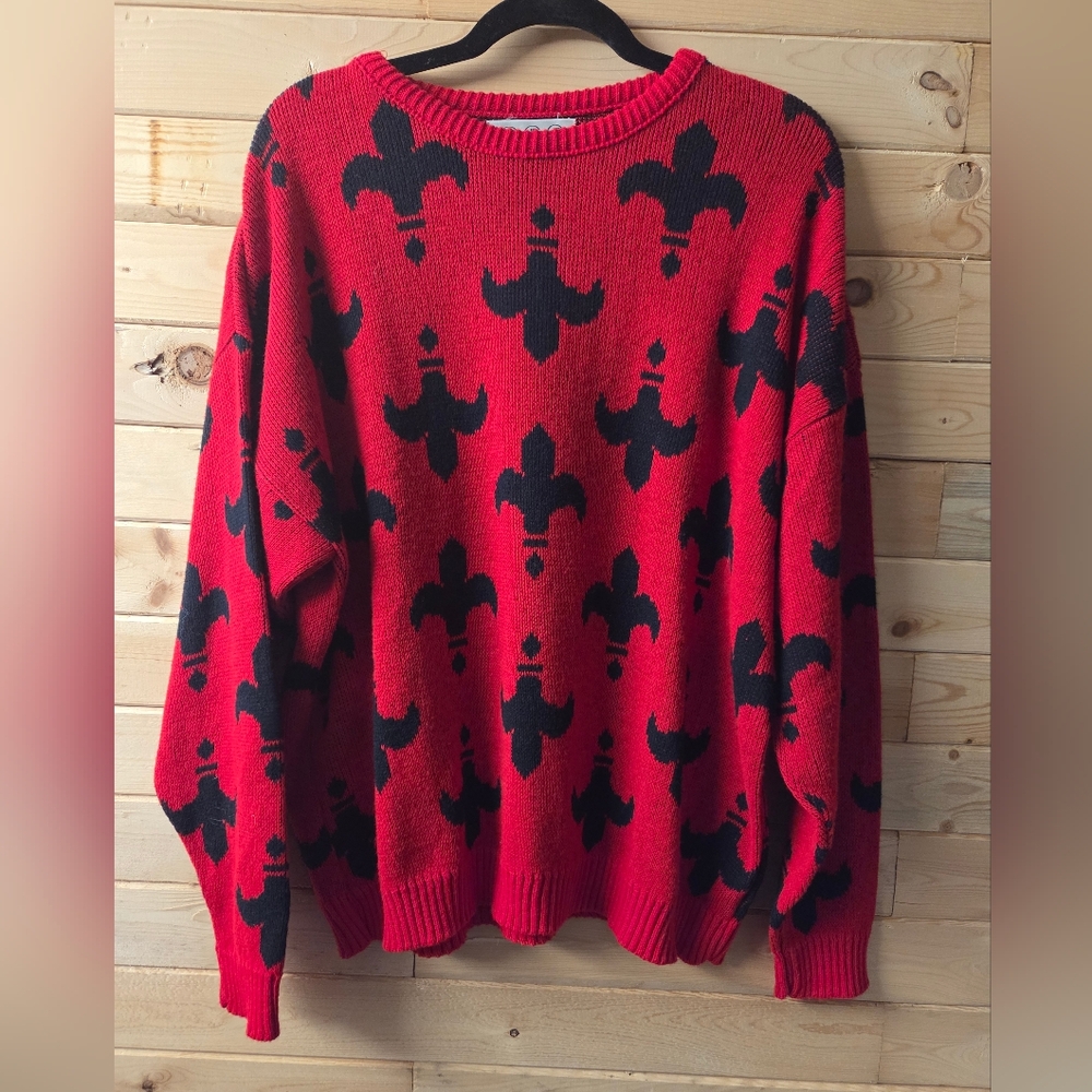 Jean-Paul Germain Mens Red and Black Crewneck Sweater EUC Size L